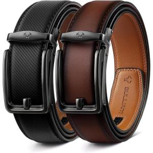 BULLIANT Men Ratchet Belt 2 Pack, Click Sliding Leather Belt Adjustable for Gift Men Dress Casual Jeans 1 3/8,Cut for Fit(2pack-black/Deep Brown8174)