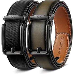 BULLIANT Men Ratchet Belt 2 Pack, Click Sliding Leather Belt Adjustable for Gift Men Dress Casual Jeans 1 3/8,Cut for Fit(2pack-black/Elmwood8176)