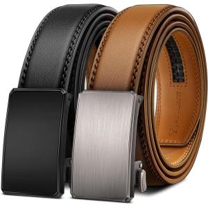 BULLIANT Men Ratchet Belt 2 Pack, Click Sliding Leather Belt Adjustable for Gift Men Dress Casual Jeans 1 3/8,Cut for Fit(2pack-black/Orange Brown6548)