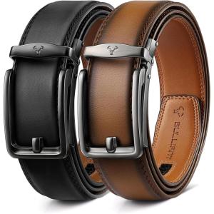 BULLIANT Men Ratchet Belt 2 Pack, Click Sliding Leather Belt Adjustable for Gift Men Dress Casual Jeans 1 3/8,Cut for Fit(2pack-black/Tawny7752)