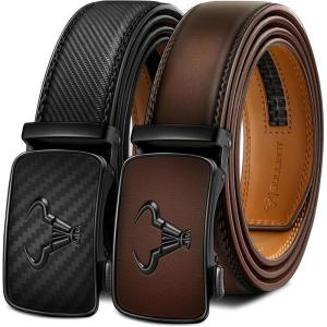 BULLIANT Men belt 2Pack,Leather Ratchet Belt for Gift Men Dress Casual Jeans 1 3/8″,Cut for Fit(2pack-black/Deep Brown7910)