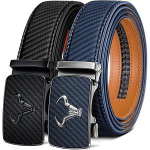 BULLIANT Men belt 2Pack,Leather Ratchet Belt for Gift Men Dress Casual Jeans 1 3/8″,Cut for Fit(2pack-black/Purplish Blue3294)