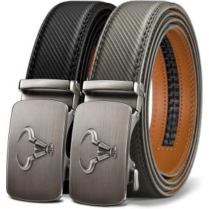 BULLIANT Men belt 2Pack,Leather Ratchet Belt for Gift Men Dress Casual Jeans 1 3/8″,Cut for Fit(2pack-black/Sacred Grey3758)