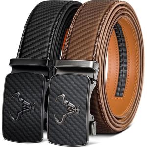 BULLIANT Men belt 2Pack,Leather Ratchet Belt for Gift Men Dress Casual Jeans 1 3/8″,Cut for Fit(2pack-black/Tawny3295)