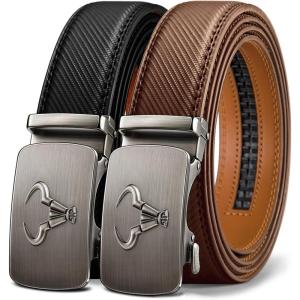 BULLIANT Men belt 2Pack,Leather Ratchet Belt for Gift Men Dress Casual Jeans 1 3/8″,Cut for Fit(2pack-black/Tawny3757)