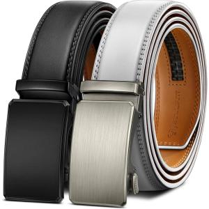BULLIANT Men belt 2Pack,Leather Ratchet Belt for Gift Men Dress Casual Jeans 1 3/8″,Cut for Fit(2pack-black/White6282)