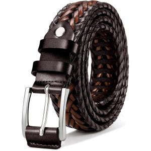 BULLIANT Mens Belts,Leather Woven Braided Belts for Gift Men Casual Jeans Golf(Deep Brown/Light Brown1486)