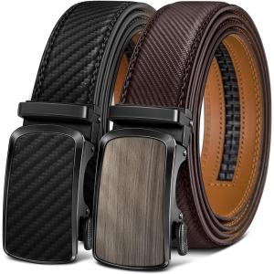 BULLIANT Men’s Ratchet Belt 2 Pack-Click Leather Belt Adjustable for Men Gift 1 3/8-Cut for Perfect Fit(2pack-black/Deep Brown4604)
