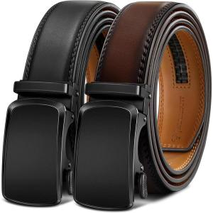 BULLIANT Men’s Ratchet Belt 2 Pack-Click Leather Belt Adjustable for Men Gift 1 3/8-Cut for Perfect Fit(2pack-black/Deep Brown8319)