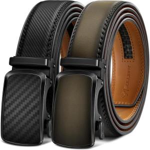 BULLIANT Men’s Ratchet Belt 2 Pack-Click Leather Belt Adjustable for Men Gift 1 3/8-Cut for Perfect Fit(2pack-black/Elmwood6341)