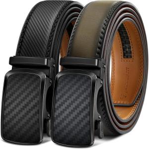 BULLIANT Men’s Ratchet Belt 2 Pack-Click Leather Belt Adjustable for Men Gift 1 3/8-Cut for Perfect Fit(2pack-black/Elmwood8327)