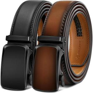 BULLIANT Men’s Ratchet Belt 2 Pack-Click Leather Belt Adjustable for Men Gift 1 3/8-Cut for Perfect Fit(2pack-black/Light Brown6342)