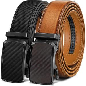 BULLIANT Men’s Ratchet Belt 2 Pack-Click Leather Belt Adjustable for Men Gift 1 3/8-Cut for Perfect Fit(2pack-black/Orange Brown4602)