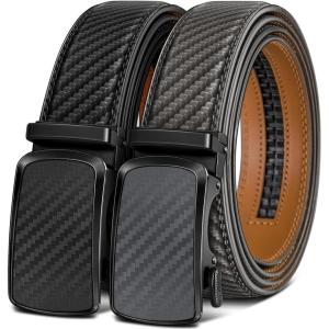 BULLIANT Men’s Ratchet Belt 2 Pack-Click Leather Belt Adjustable for Men Gift 1 3/8-Cut for Perfect Fit(2pack-black/Sacred Grey4293)