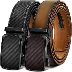BULLIANT Men’s Ratchet Belt 2 Pack-Click Leather Belt Adjustable for Men Gift 1 3/8-Cut for Perfect Fit(2pack-black/Tawny4292)