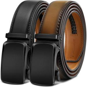 BULLIANT Men’s Ratchet Belt 2 Pack-Click Leather Belt Adjustable for Men Gift 1 3/8-Cut for Perfect Fit(2pack-black/Tawny8315)