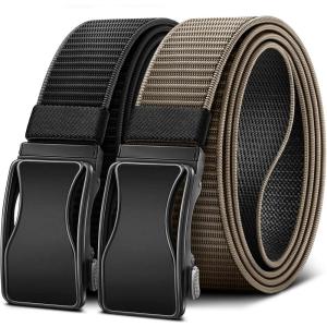 BULLIANT Mens Ratchet Belt Reversible,Web Nylon Casual Belt for Gift Men Golf Hiking Pants Jeans 2 In 1(Black/Beige2225)