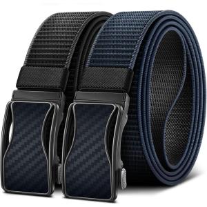 BULLIANT Mens Ratchet Belt Reversible,Web Nylon Casual Belt for Gift Men Golf Hiking Pants Jeans 2 In 1(Black/Purplish Blue2556)