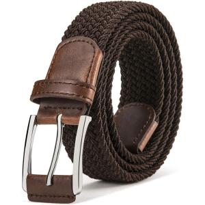 BULLIANT Stretch Belt Men,Mens Gift Woven Braided Web Belt 1 3/8 for Golf Casual Pants Shirts Jeans(Dark Brown 1349)