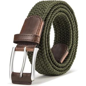 BULLIANT Stretch Belt Men,Mens Gift Woven Braided Web Belt 1 3/8 for Golf Casual Pants Shirts Jeans(Navy Green1353)