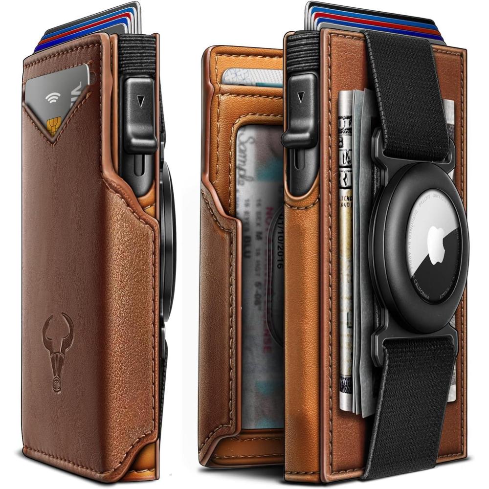 image:imageBULLIANT Men Airtag WalletSlim Front Pocket Wallet Money Clip for Men Gift 38quotx27quotPopup AccessBrick Brown3854