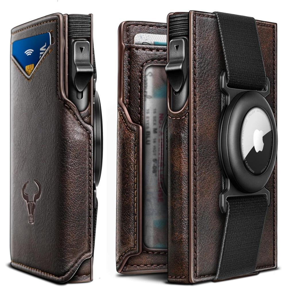 image:imageBULLIANT Men Airtag WalletSlim Front Pocket Wallet Money Clip for Men Gift 38quotx27quotPopup AccessForest Brown4327