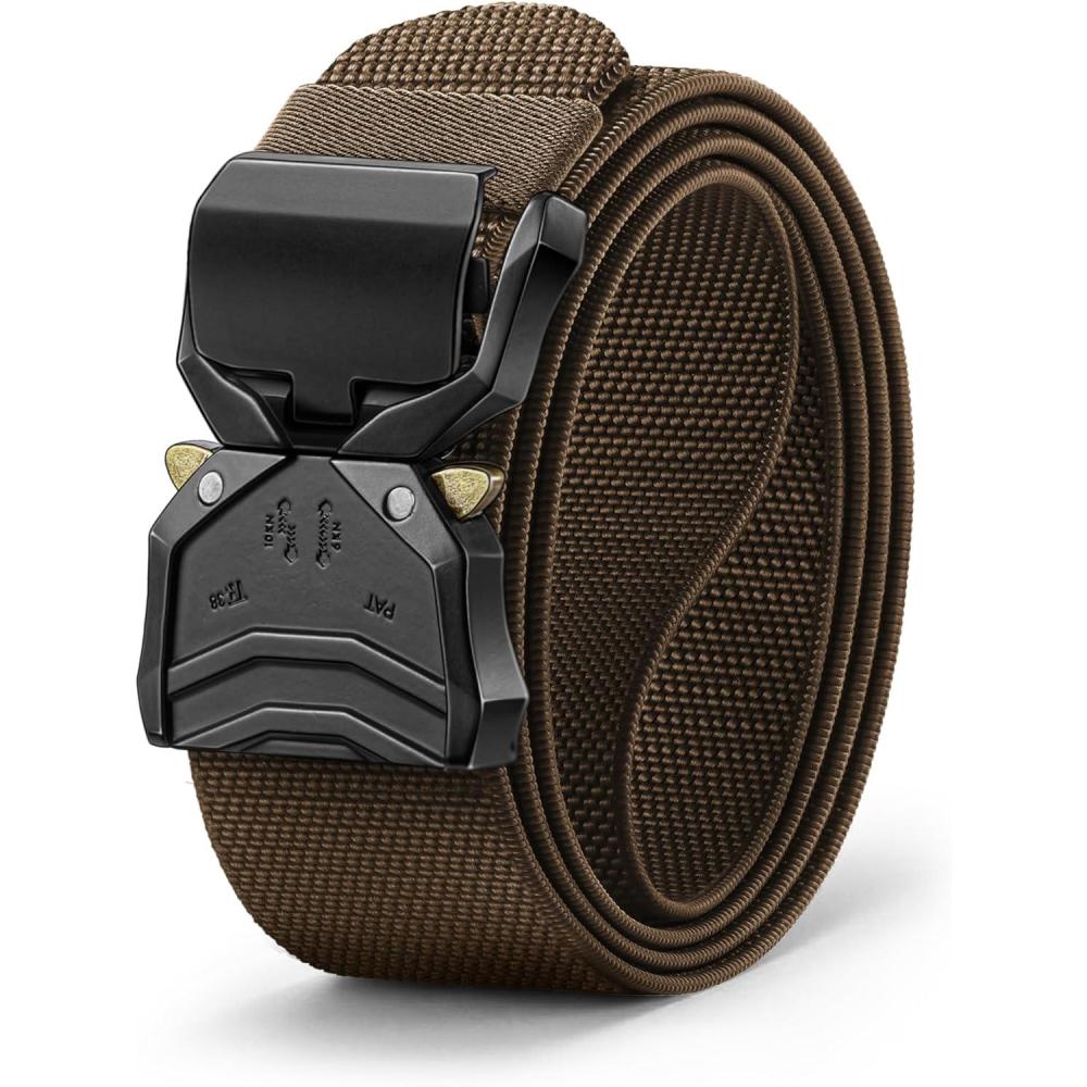 image:imageBULLIANT Men BeltTacitcal Holster Web Adjustable Belt Stretch Fit Quickly Release For Outdoor DutyCut For FitLight Brown7796
