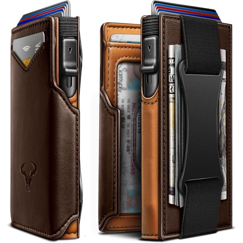image:imageBULLIANT Men Wallet Gift BoxedSlim Front Pocket Wallet Money Clip Card Holder 38quotx27quotPopup AccessBurnt Umber2719