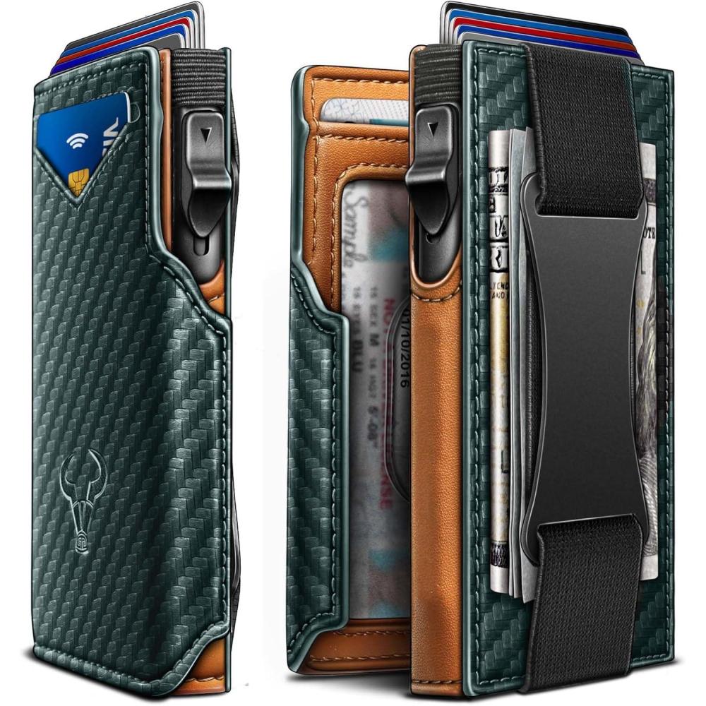image:imageBULLIANT Men Wallet Gift BoxedSlim Front Pocket Wallet Money Clip Card Holder 38quotx27quotPopup AccessDark Green4325