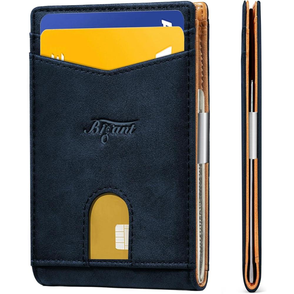 image:imageBULLIANT Slim Wallet Men Leather Wallet Front Pocket Card Holders for Gift Men 3quotX43quotBlue8506