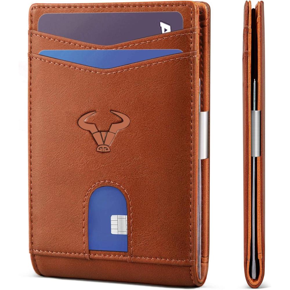 image:imageBULLIANT Slim Wallet Men Leather Wallet Front Pocket Card Holders for Gift Men 3quotX43quotBrown1803