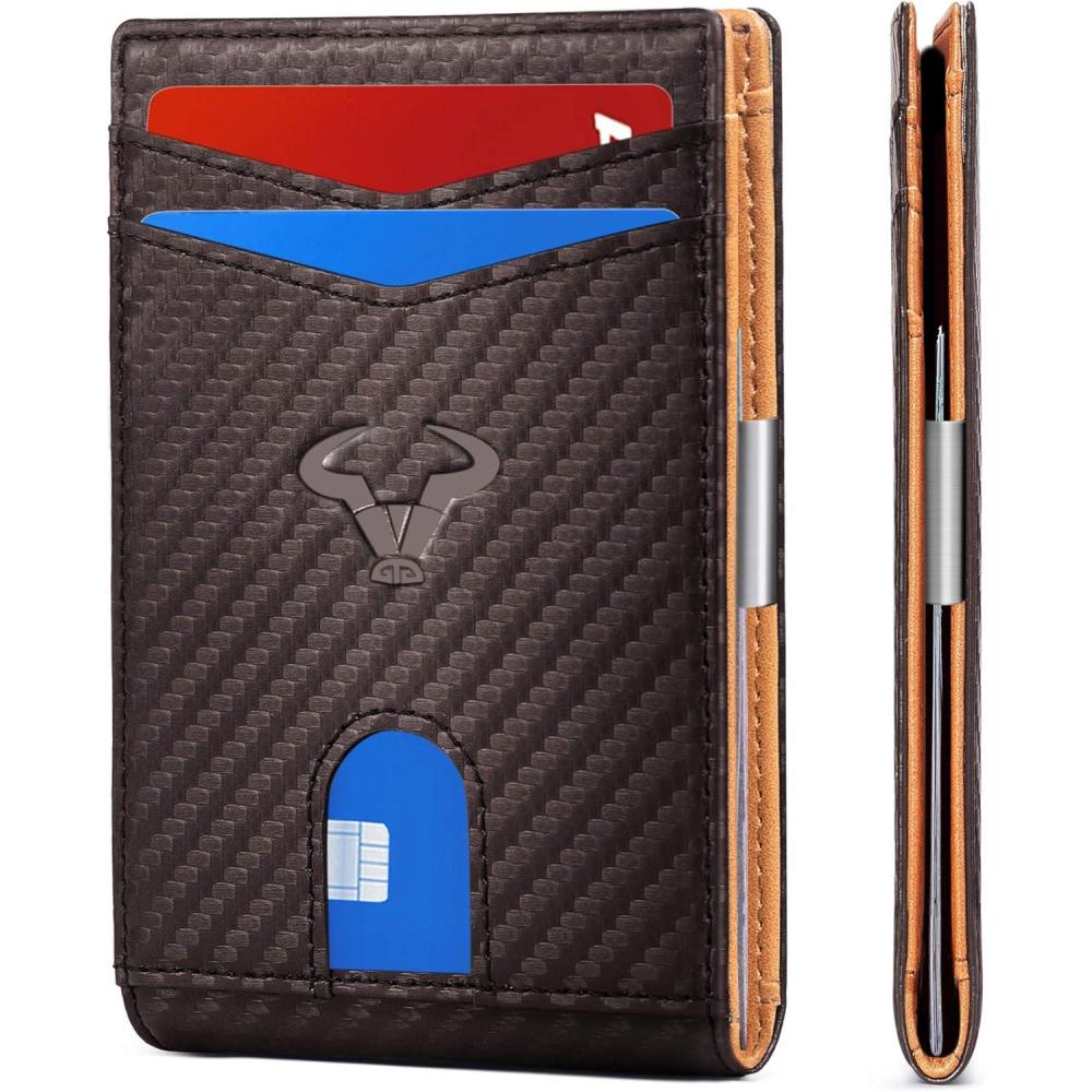 image:imageBULLIANT Slim Wallet Men Leather Wallet Front Pocket Card Holders for Gift Men 3quotX43quotBrown1807