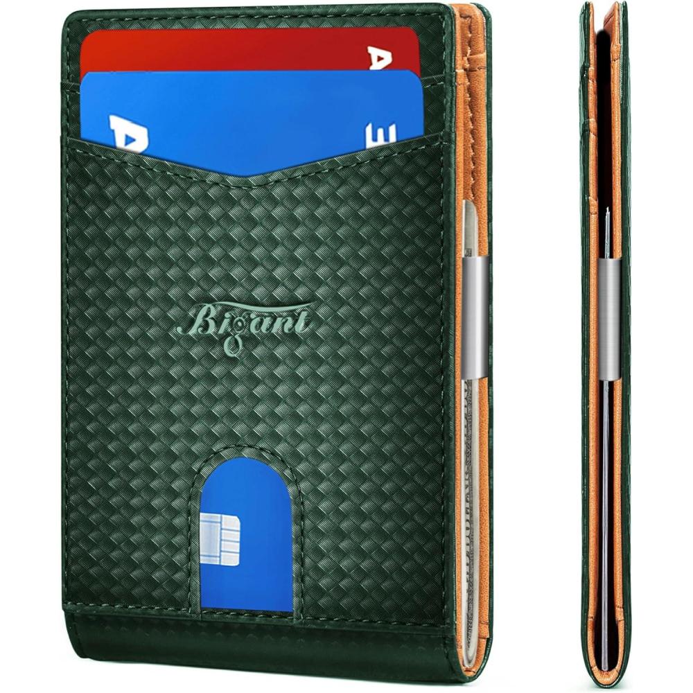 image:imageBULLIANT Slim Wallet Men Leather Wallet Front Pocket Card Holders for Gift Men 3quotX43quotDark Green8505