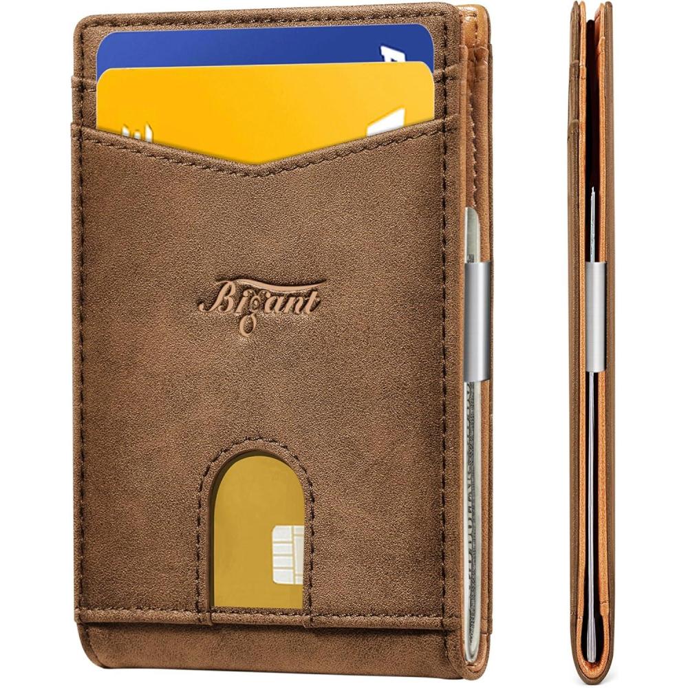 image:imageBULLIANT Slim Wallet Men Leather Wallet Front Pocket Card Holders for Gift Men 3quotX43quotEspresso Mist8507