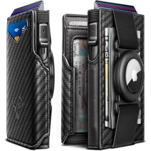 BULLIANT Men Airtag Wallet,Slim Front Pocket Wallet Money Clip for Men Gift 3.8″x2.7″,Pop-up Access(Black3427)