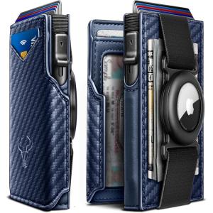 BULLIANT Men Airtag Wallet,Slim Front Pocket Wallet Money Clip for Men Gift 3.8″x2.7″,Pop-up Access(Purplish Blue3428)
