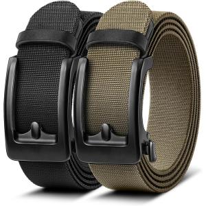BULLIANT Men Belt Multi-Pack,Stretchable Ratchet Belt Adjustable For Men Gift Golf Casual Jeans Precise Fit(2pack-black/Beige6650)
