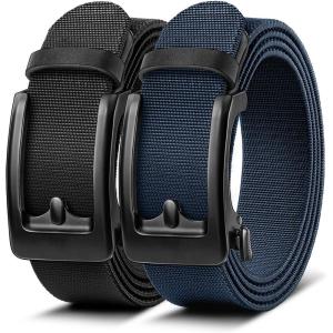 BULLIANT Men Belt Multi-Pack,Stretchable Ratchet Belt Adjustable For Men Gift Golf Casual Jeans Precise Fit(2pack-black/Purplish Blue8373)