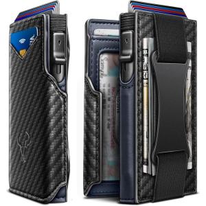 BULLIANT Men Wallet Gift Boxed,Slim Front Pocket Wallet Money Clip Card Holder 3.8″x2.7″,Pop-up Access(Black/Purplish Blue2720)