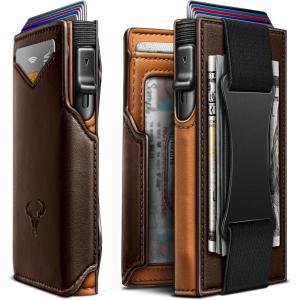 BULLIANT Men Wallet Gift Boxed,Slim Front Pocket Wallet Money Clip Card Holder 3.8″x2.7″,Pop-up Access(Burnt Umber2719)
