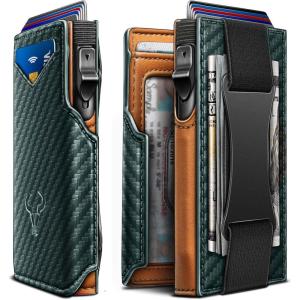 BULLIANT Men Wallet Gift Boxed,Slim Front Pocket Wallet Money Clip Card Holder 3.8″x2.7″,Pop-up Access(Dark Green4325)