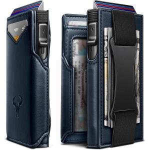 BULLIANT Men Wallet Gift Boxed,Slim Front Pocket Wallet Money Clip Card Holder 3.8″x2.7″,Pop-up Access(Purplish Blue2718)