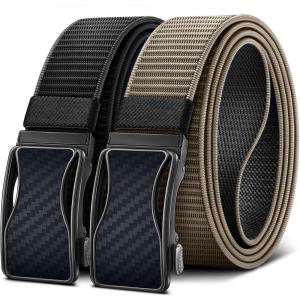 BULLIANT Mens Ratchet Belt Reversible,Web Nylon Casual Belt for Gift Men Golf Hiking Pants Jeans 2 In 1(Black/Beige2602)