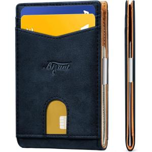BULLIANT Slim Wallet Men, Leather Wallet Front Pocket Card Holders for Gift Men 3″X4.3″(Blue8506)
