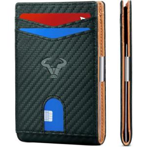 BULLIANT Slim Wallet Men, Leather Wallet Front Pocket Card Holders for Gift Men 3″X4.3″(Dark Green1960)