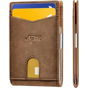 BULLIANT Slim Wallet Men, Leather Wallet Front Pocket Card Holders for Gift Men 3″X4.3″(Espresso Mist8507)
