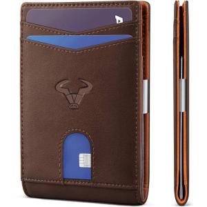 BULLIANT Slim Wallet Men, Leather Wallet Front Pocket Card Holders for Gift Men 3″X4.3″(Sauce Coffee1800)
