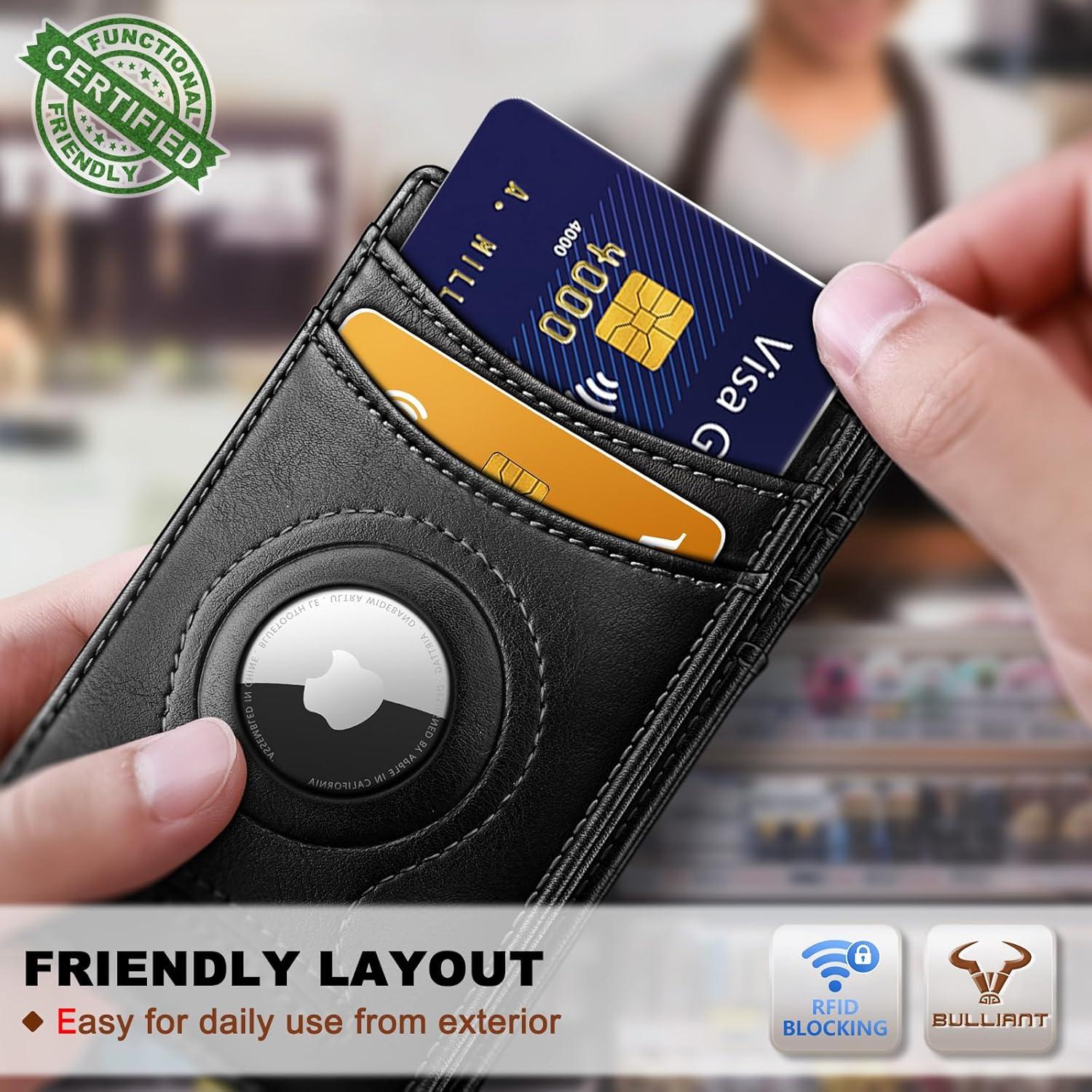 image:imageBULLIANT Men Airtag WalletSlim Wallet Money Clip Card Holder Magnetic Closure 12 Cards in Front Pocket RFID BlockingBlack6271