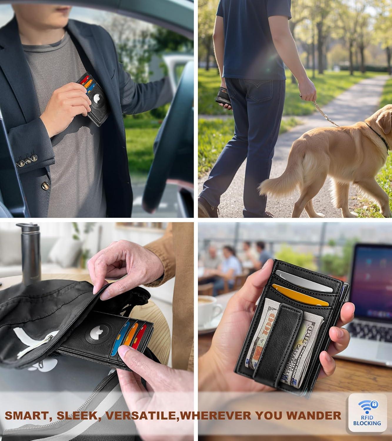 image:imageBULLIANT Men Airtag WalletSlim Wallet Money Clip Card Holder Magnetic Closure 12 Cards in Front Pocket RFID BlockingBlack7802