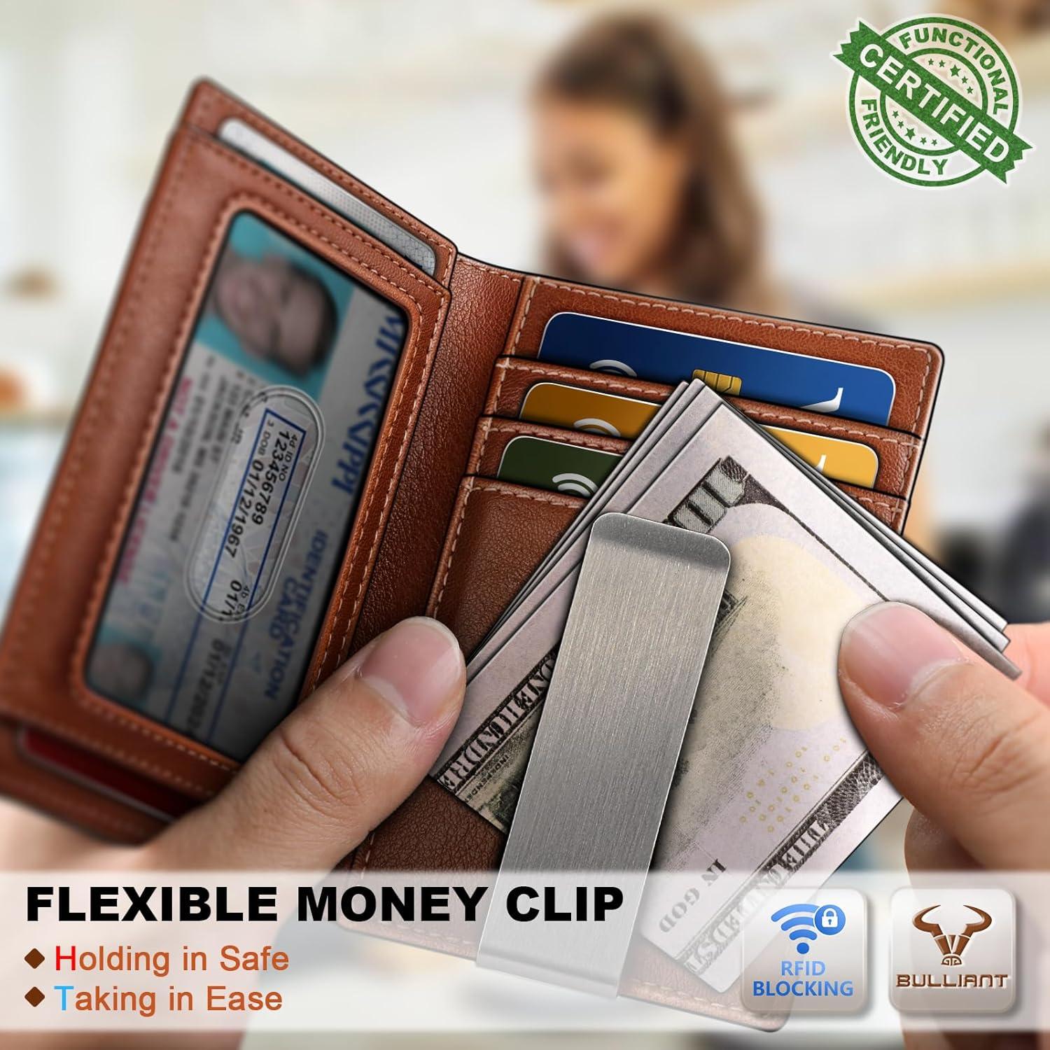 image:imageBULLIANT Men Airtag WalletSlim Wallet Money Clip Card Holder Magnetic Closure 12 Cards in Front Pocket RFID BlockingBrick Brown8155